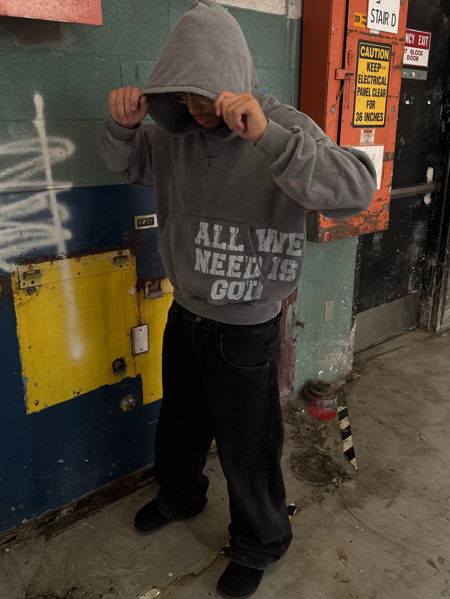 'ALL WE NEED IS GOD' GREY HOODIE