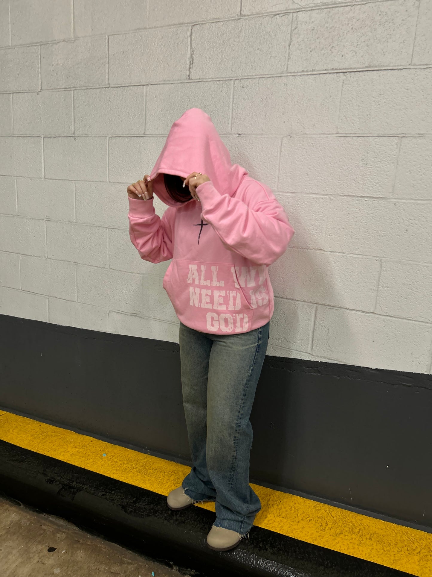 'ALL WE NEED IS GOD' PINK HOODIE