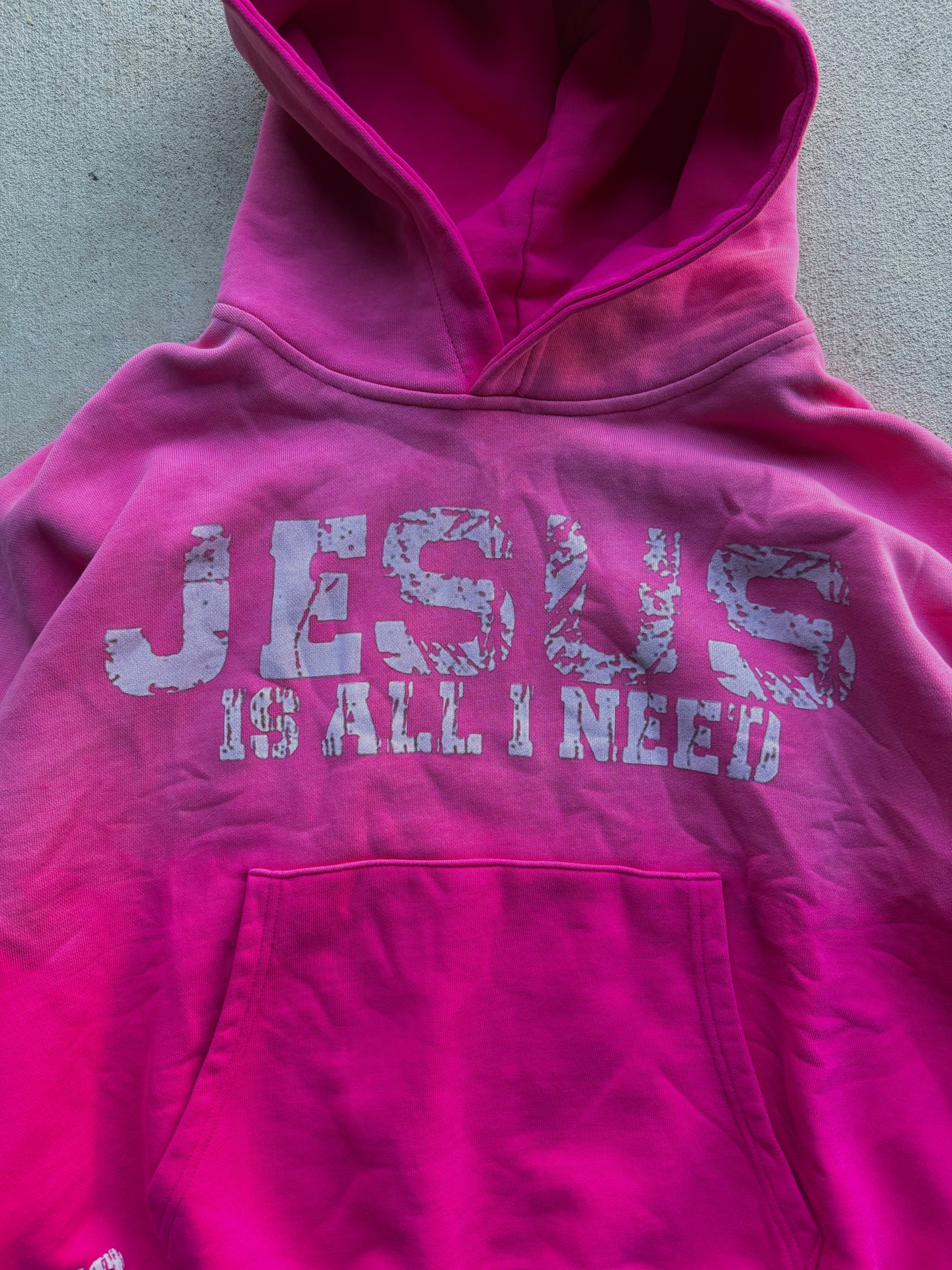 "JESUS IS ALL I NEED" PINK HOODIE